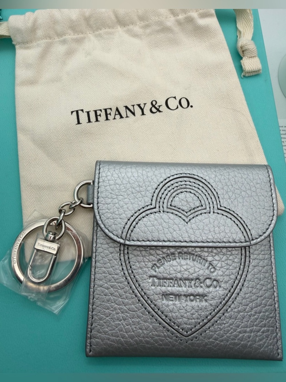 Tiffany & Co Return to Tiffany silver Keychain Leather Pouch coin purse NWT